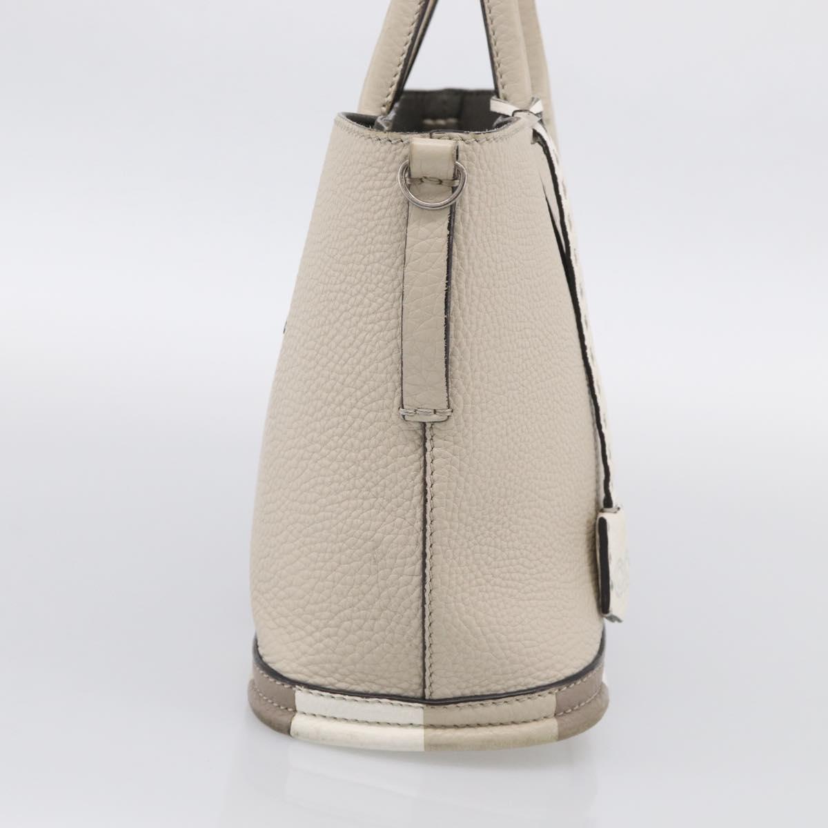 FENDI Celeria Hand Bag Leather Ivory Silver Auth ka7188