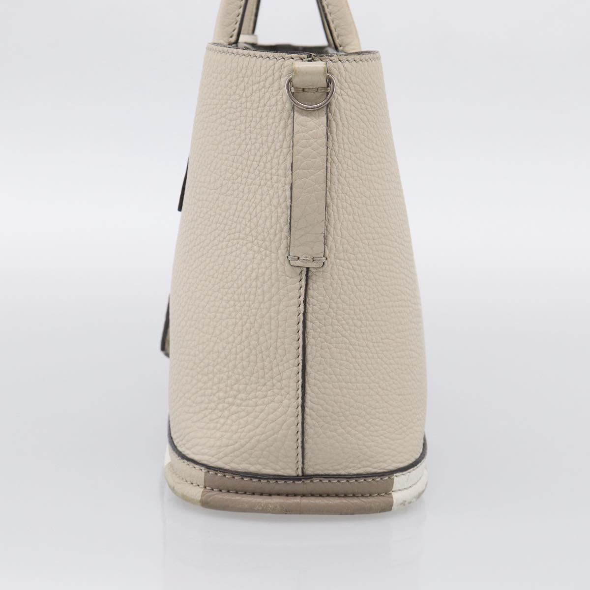 FENDI Celeria Hand Bag Leather Ivory Silver Auth ka7188