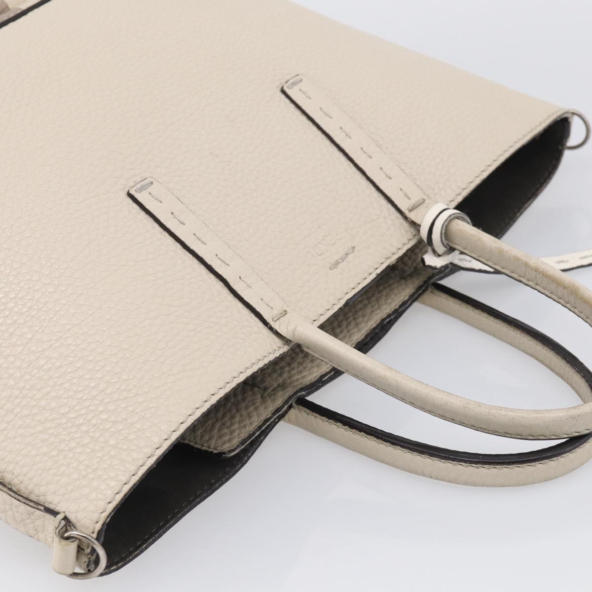 FENDI Celeria Hand Bag Leather Ivory Silver Auth ka7188