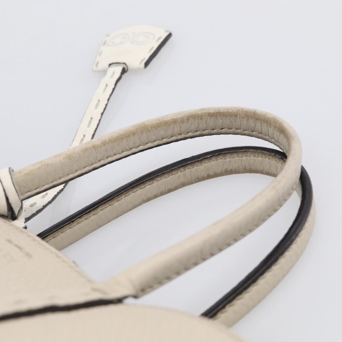 FENDI Celeria Hand Bag Leather Ivory Silver Auth ka7188