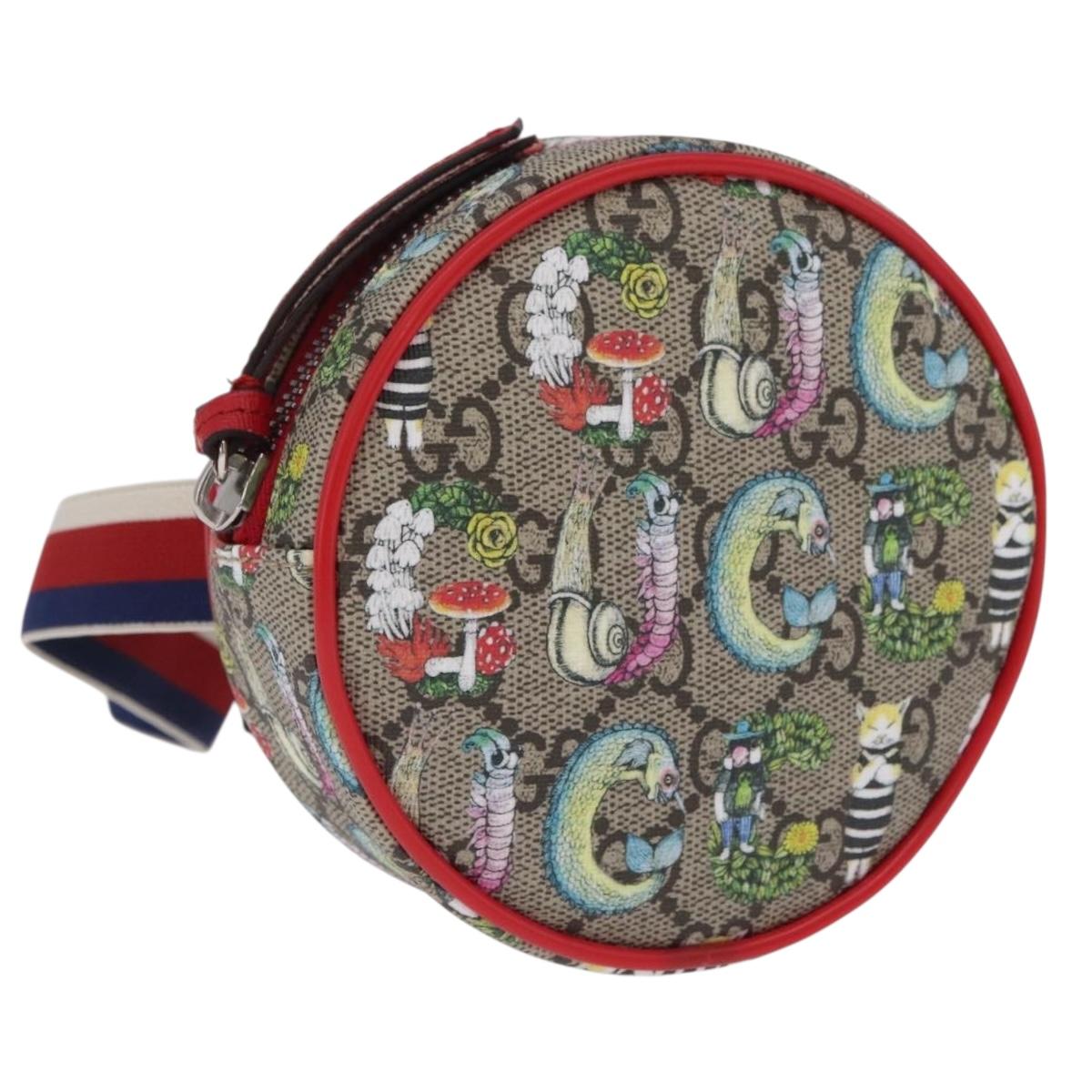 GUCCI Yuko Higuchi GG Supreme Waist Bag PVC Beige Silver 502330 Auth ka7191M