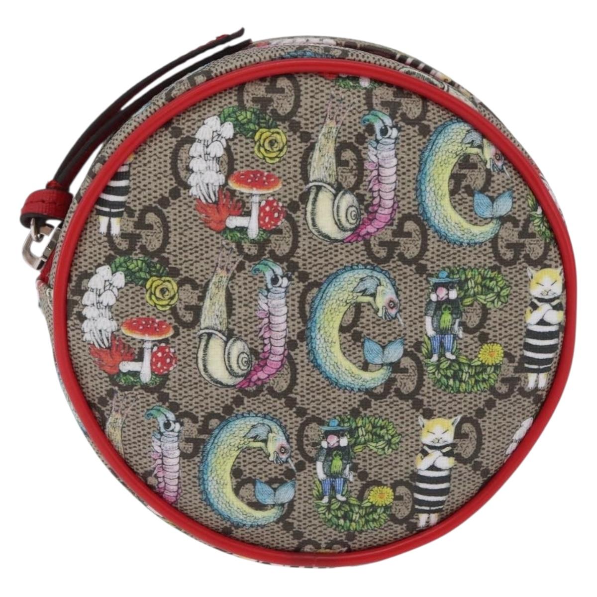 GUCCI Yuko Higuchi GG Supreme Waist Bag PVC Beige Silver 502330 Auth ka7191M
