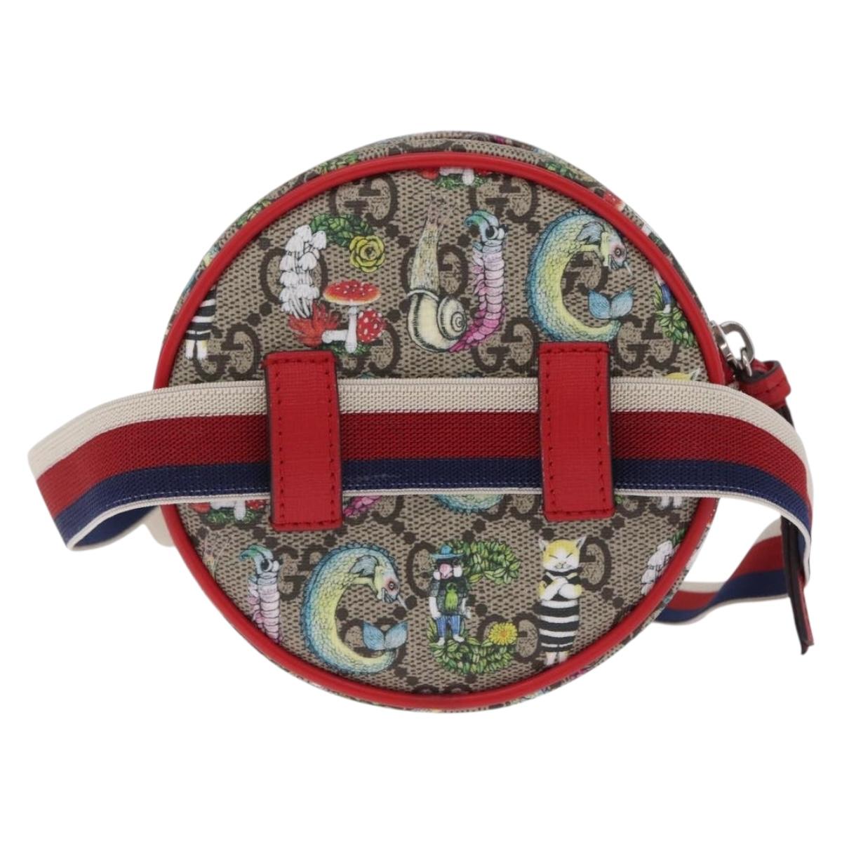 GUCCI Yuko Higuchi GG Supreme Waist Bag PVC Beige Silver 502330 Auth ka7191M