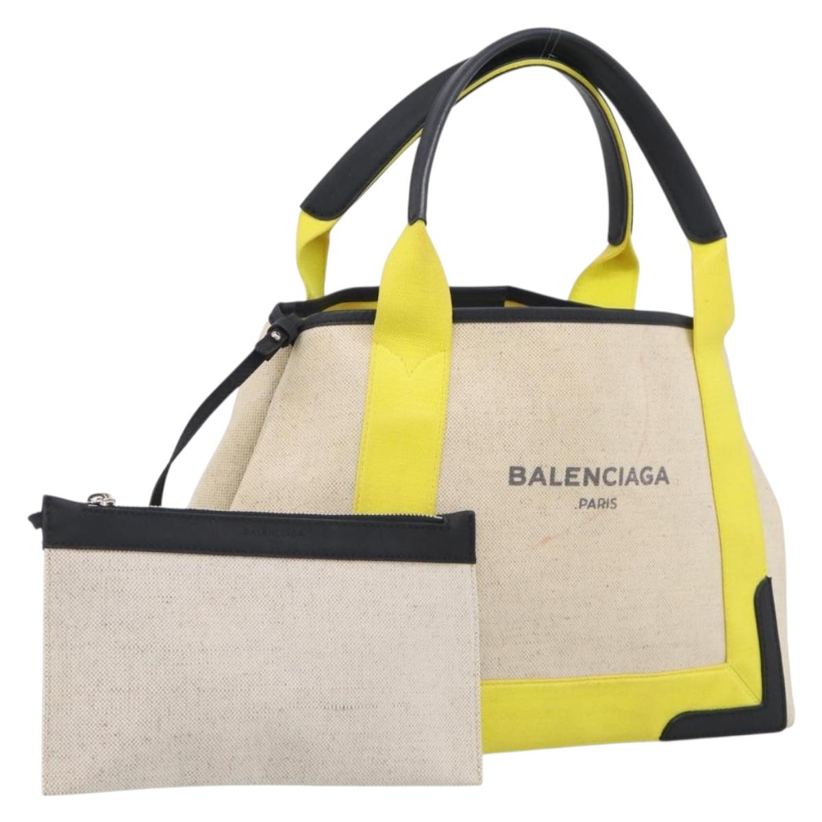 Balenciaga Navy Cabas Hand Bag Coated Canvas Silver White 339933 Auth ka7193
