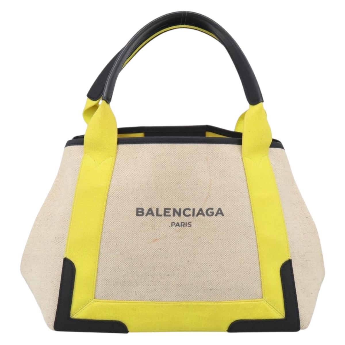 Balenciaga Navy Cabas Hand Bag Coated Canvas Silver White 339933 Auth ka7193