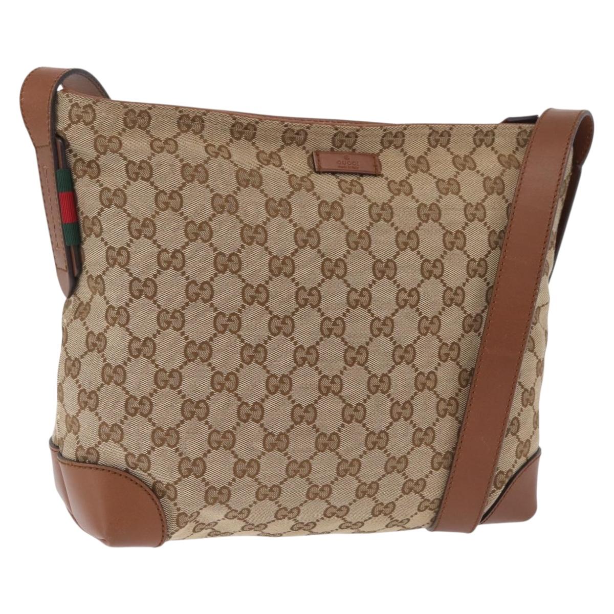 GUCCI GG Canvas Shoulder Bag Beige Silver 337598 Auth ka7194A