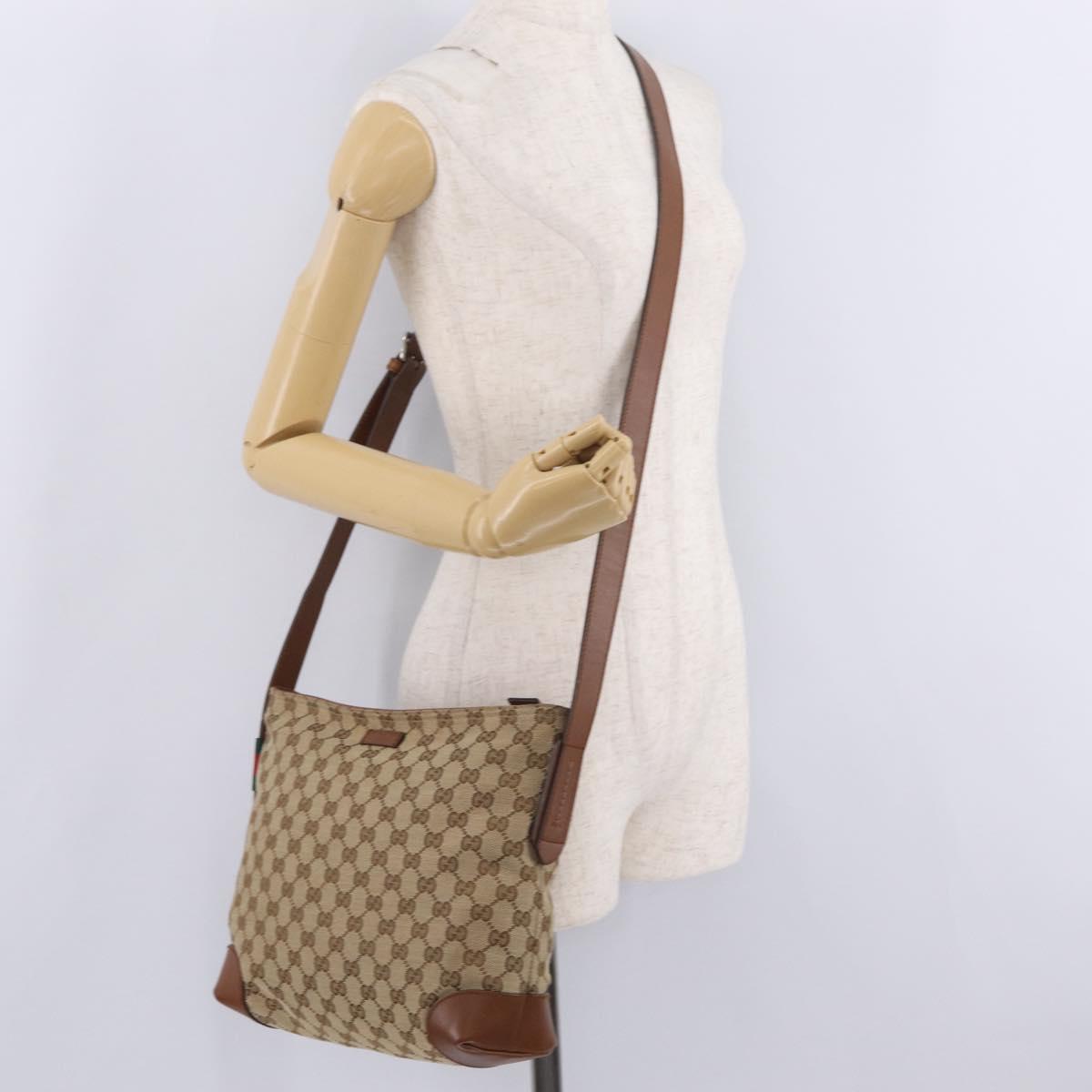 GUCCI GG Canvas Shoulder Bag Beige Silver 337598 Auth ka7194A