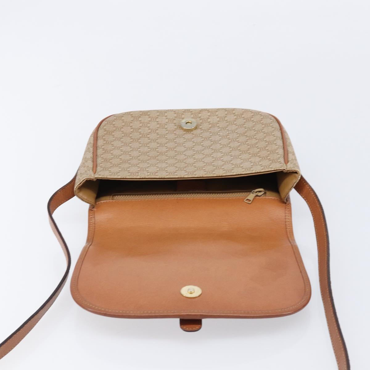 CELINE Macadam Canvas Shoulder Bag PVC Beige Gold Auth ka7195