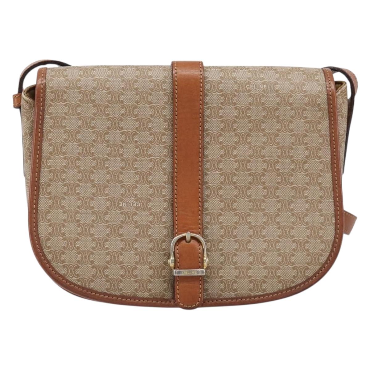 CELINE Macadam Canvas Shoulder Bag PVC Beige Gold Auth ka7195