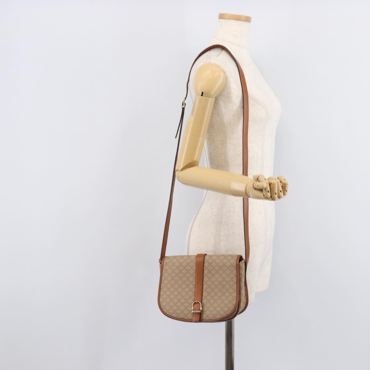 CELINE Macadam Canvas Shoulder Bag PVC Beige Gold Auth ka7195