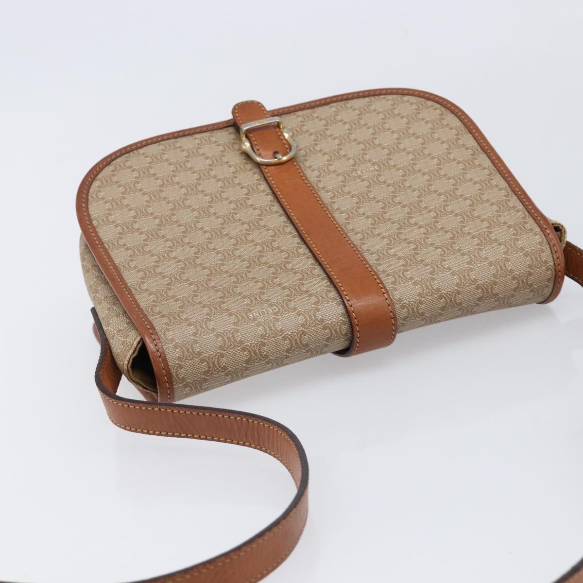 CELINE Macadam Canvas Shoulder Bag PVC Beige Gold Auth ka7195