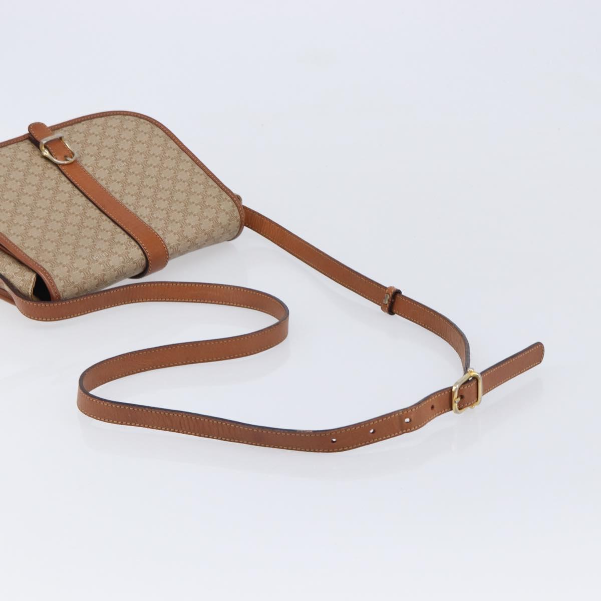 CELINE Macadam Canvas Shoulder Bag PVC Beige Gold Auth ka7195