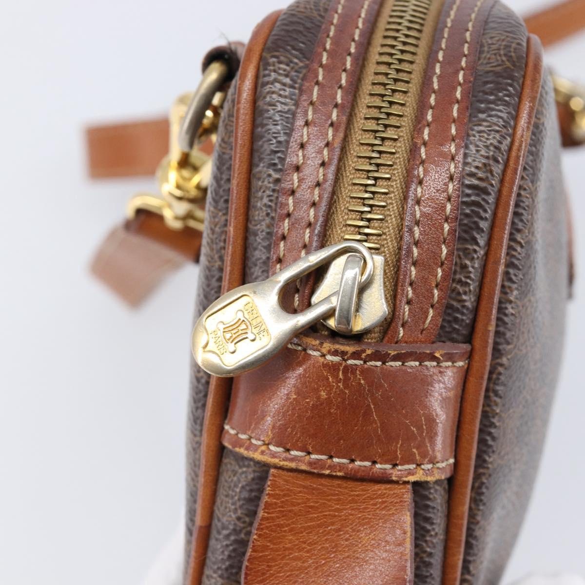CELINE Macadam Canvas Shoulder Bag PVC Leather Brown Gold Auth ka7203