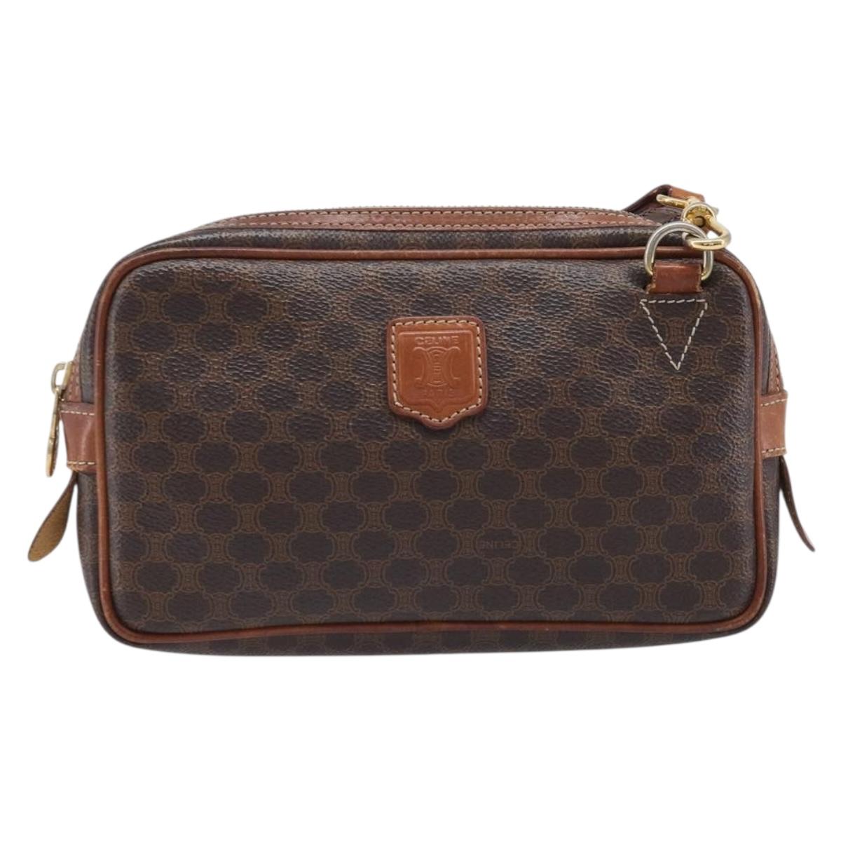 CELINE Macadam Canvas Shoulder Bag PVC Leather Brown Gold Auth ka7203