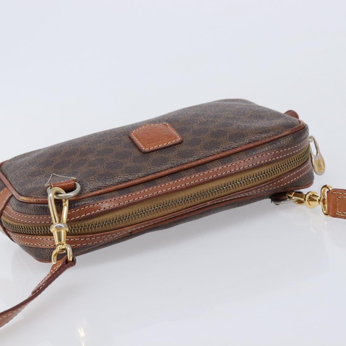 CELINE Macadam Canvas Shoulder Bag PVC Leather Brown Gold Auth ka7203