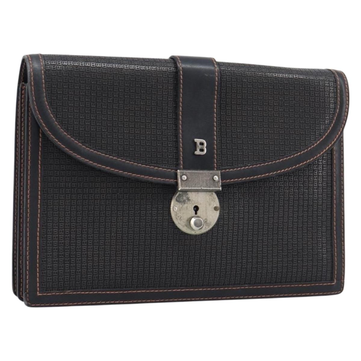 Bally Clutch Bag Leather Black Silver Auth ka7205