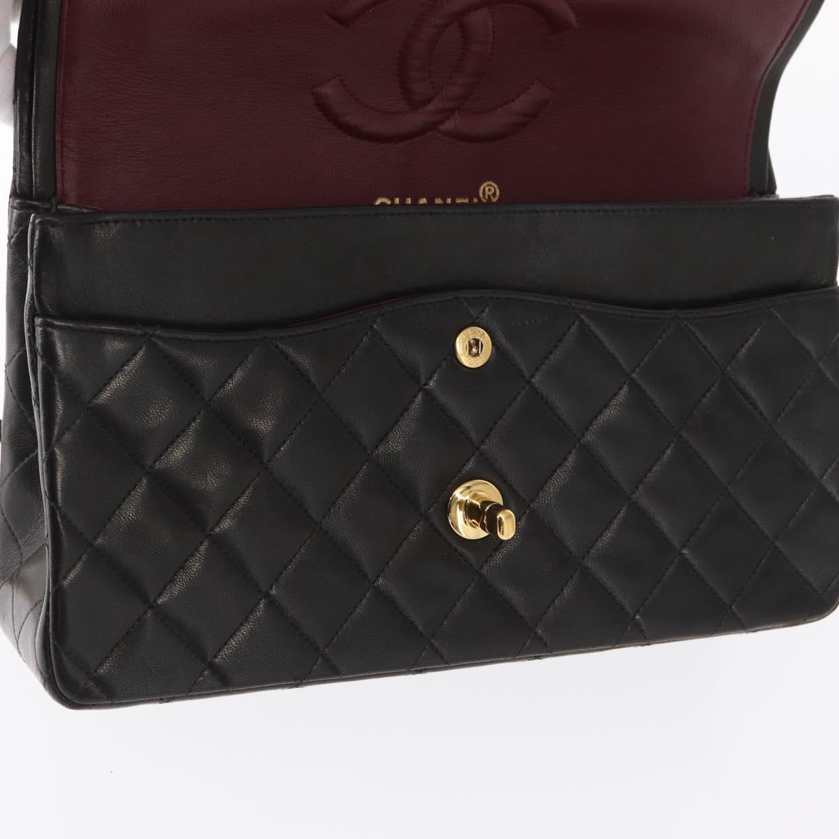 CHANEL Matelasse 25 Double Flap Chain Shoulder Bag Lamb Skin Gold CC Auth ka720SV