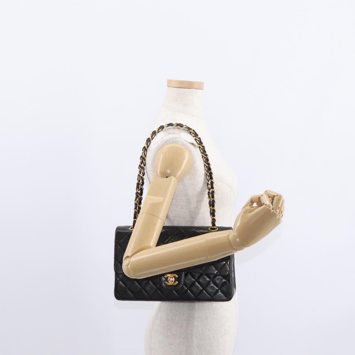 CHANEL Matelasse 25 Double Flap Chain Shoulder Bag Lamb Skin Gold CC Auth ka720SV