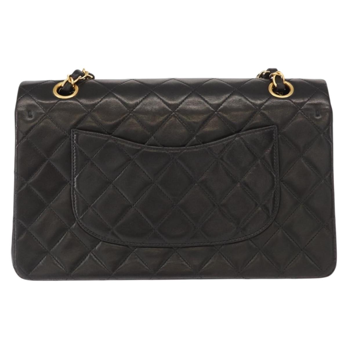 CHANEL Matelasse 25 Double Flap Chain Shoulder Bag Lamb Skin Gold CC Auth ka720SV