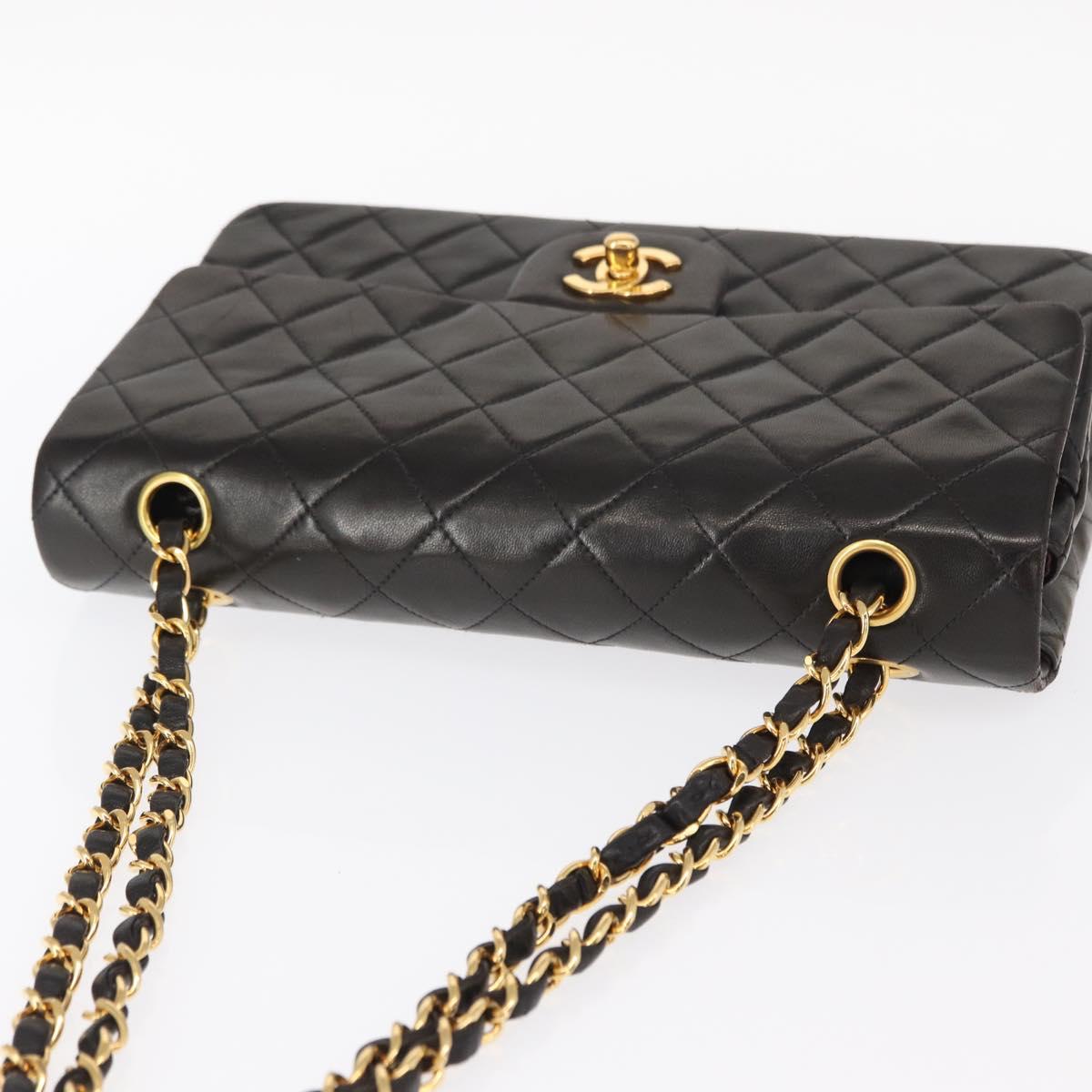 CHANEL Matelasse 25 Double Flap Chain Shoulder Bag Lamb Skin Gold CC Auth ka720SV