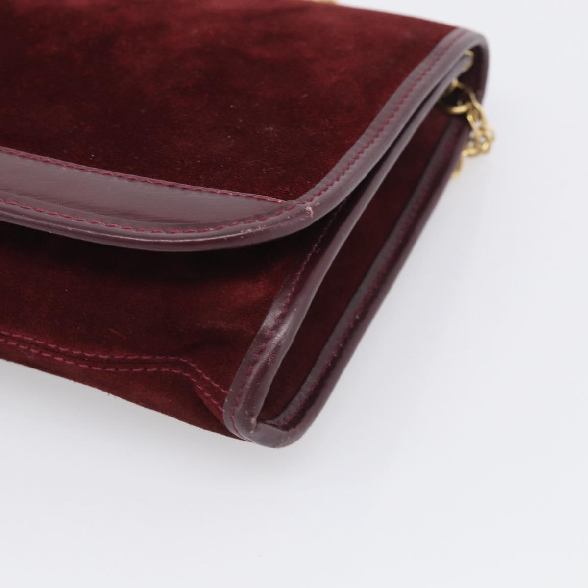 Balenciaga Chain Shoulder Bag Suede Bordeaux Gold Auth ka7213