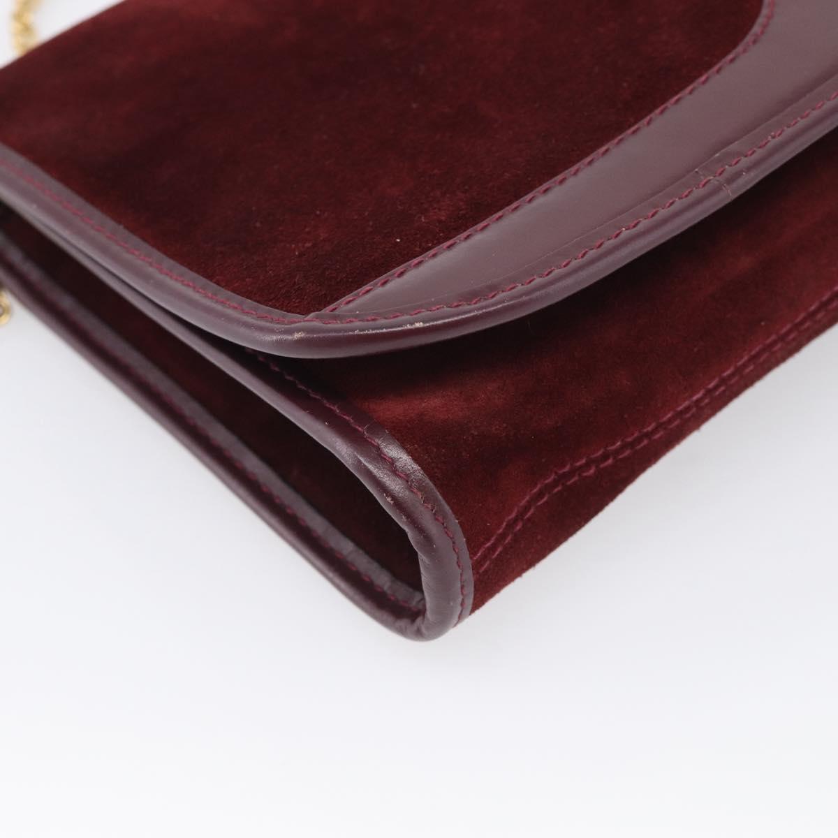Balenciaga Chain Shoulder Bag Suede Bordeaux Gold Auth ka7213