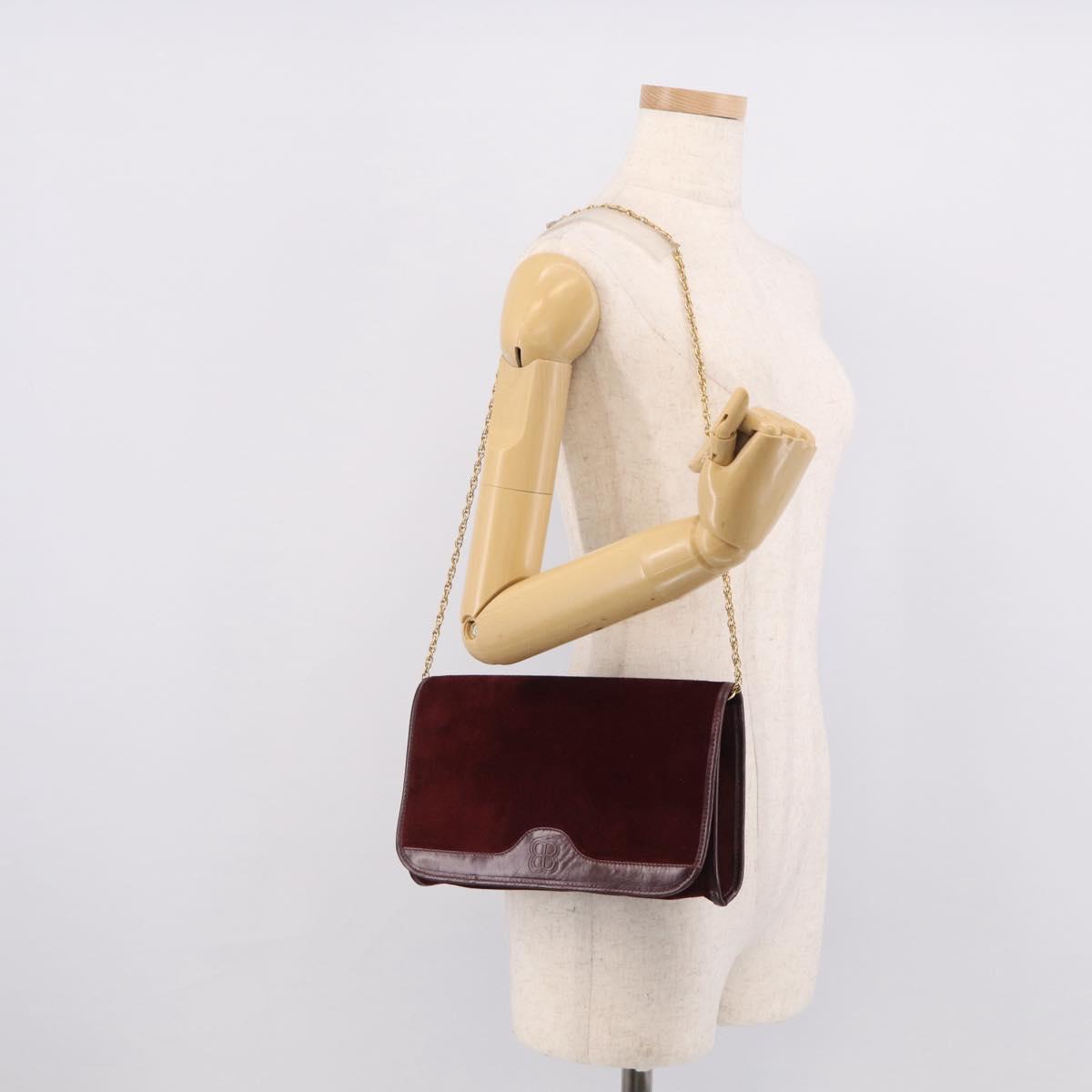 Balenciaga Chain Shoulder Bag Suede Bordeaux Gold Auth ka7213