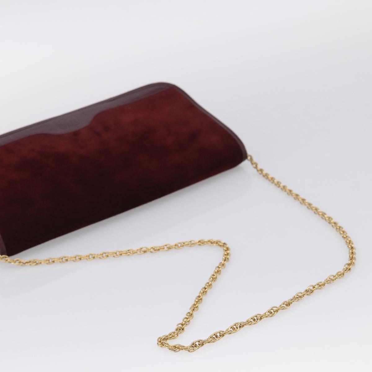 Balenciaga Chain Shoulder Bag Suede Bordeaux Gold Auth ka7213