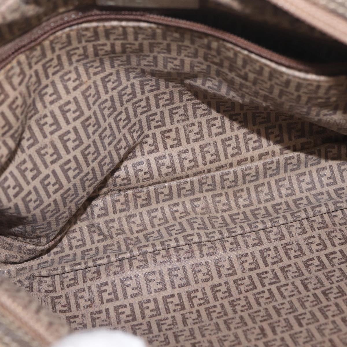 FENDI Zucchino Canvas Shoulder Bag Coated Canvas Brown Silver Auth ka7215