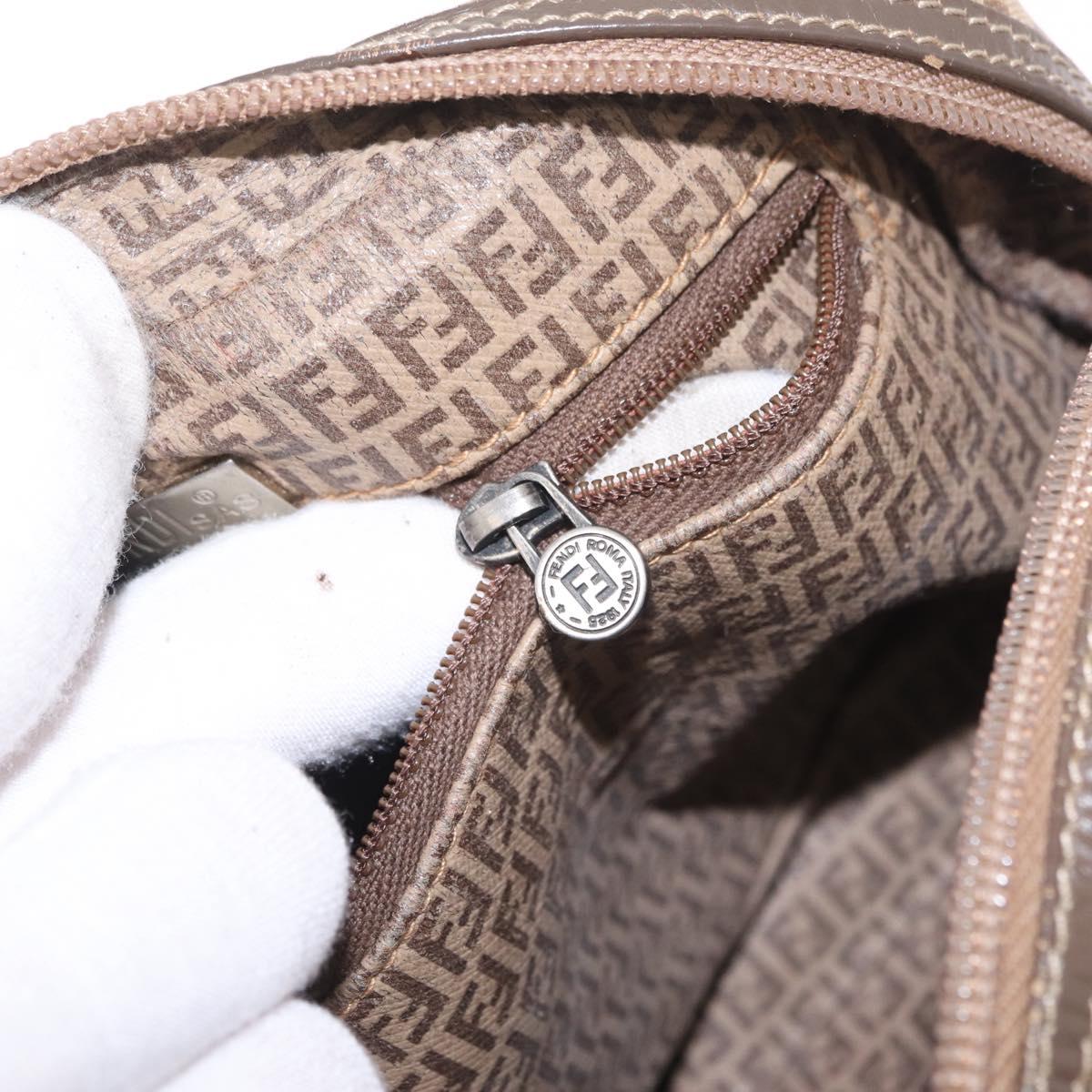 FENDI Zucchino Canvas Shoulder Bag Coated Canvas Brown Silver Auth ka7215