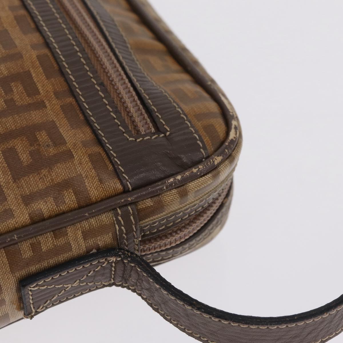 FENDI Zucchino Canvas Shoulder Bag Coated Canvas Brown Silver Auth ka7215