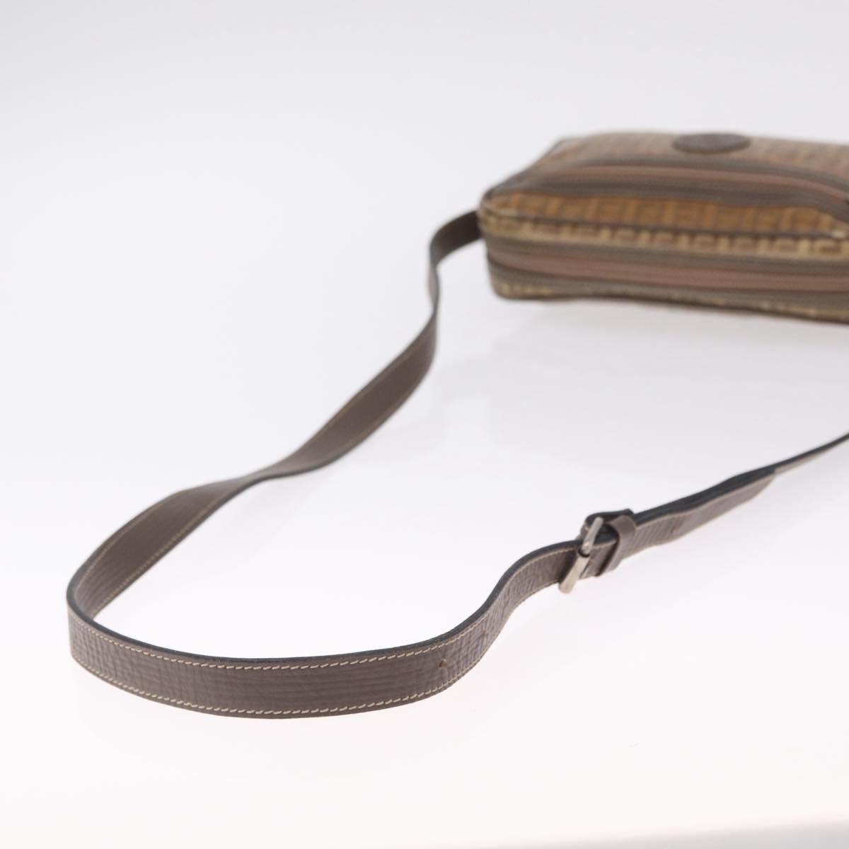 FENDI Zucchino Canvas Shoulder Bag Coated Canvas Brown Silver Auth ka7215