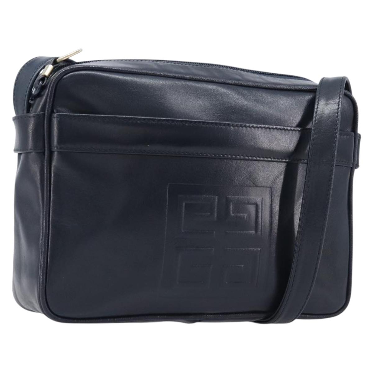 GIVENCHY Shoulder Bag Leather Navy Gold Auth ka7216