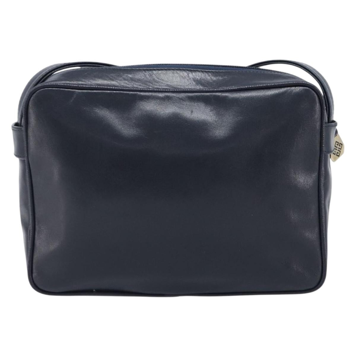 GIVENCHY Shoulder Bag Leather Navy Gold Auth ka7216