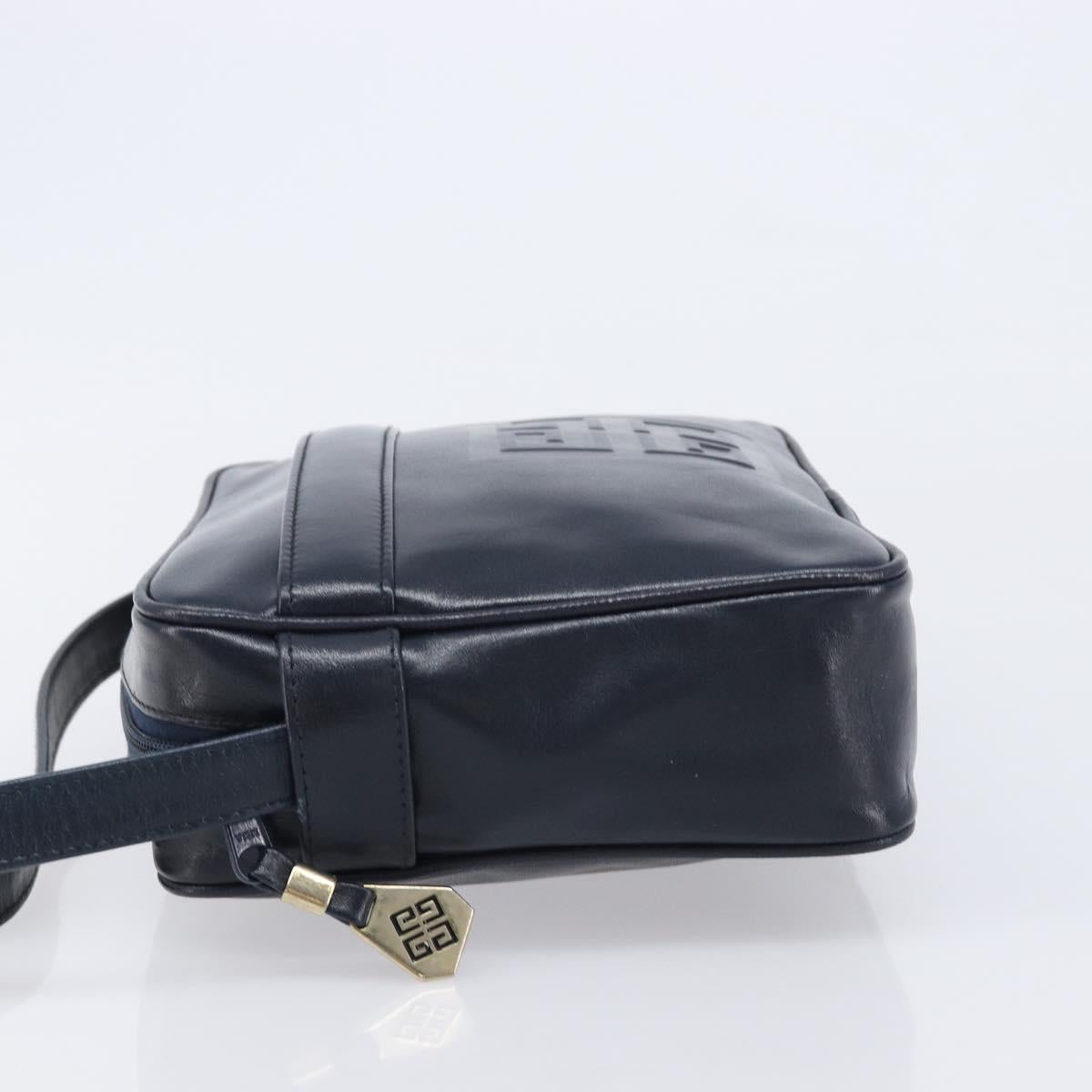 GIVENCHY Shoulder Bag Leather Navy Gold Auth ka7216