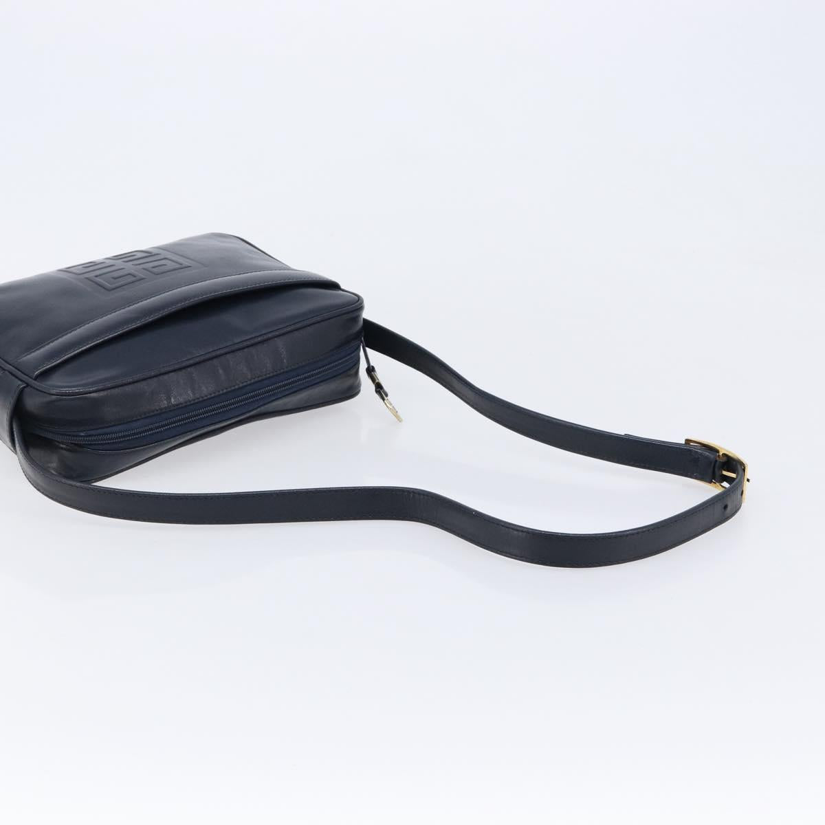 GIVENCHY Shoulder Bag Leather Navy Gold Auth ka7216