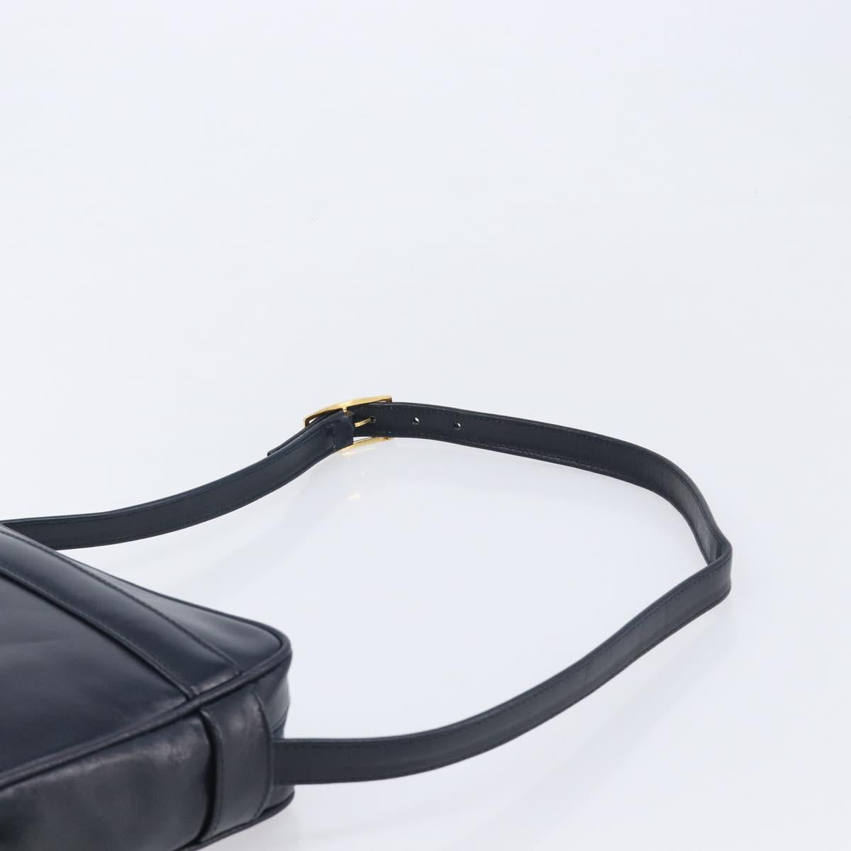 GIVENCHY Shoulder Bag Leather Navy Gold Auth ka7216