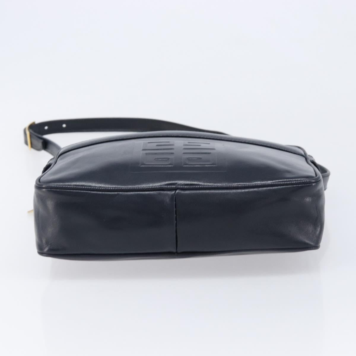 GIVENCHY Shoulder Bag Leather Navy Gold Auth ka7216