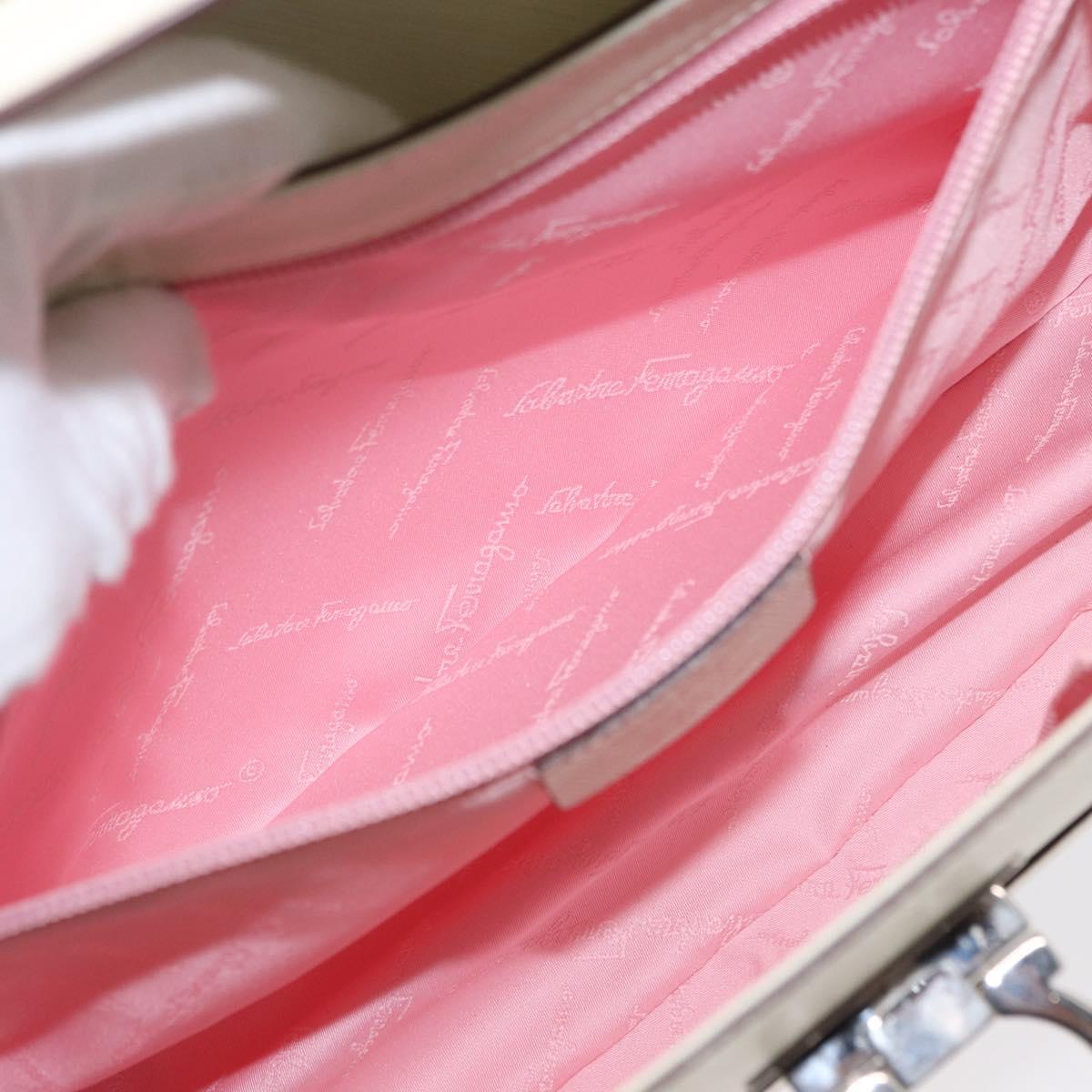 Salvatore Ferragamo Gancini Shoulder Bag Leather White Silver Auth ka722