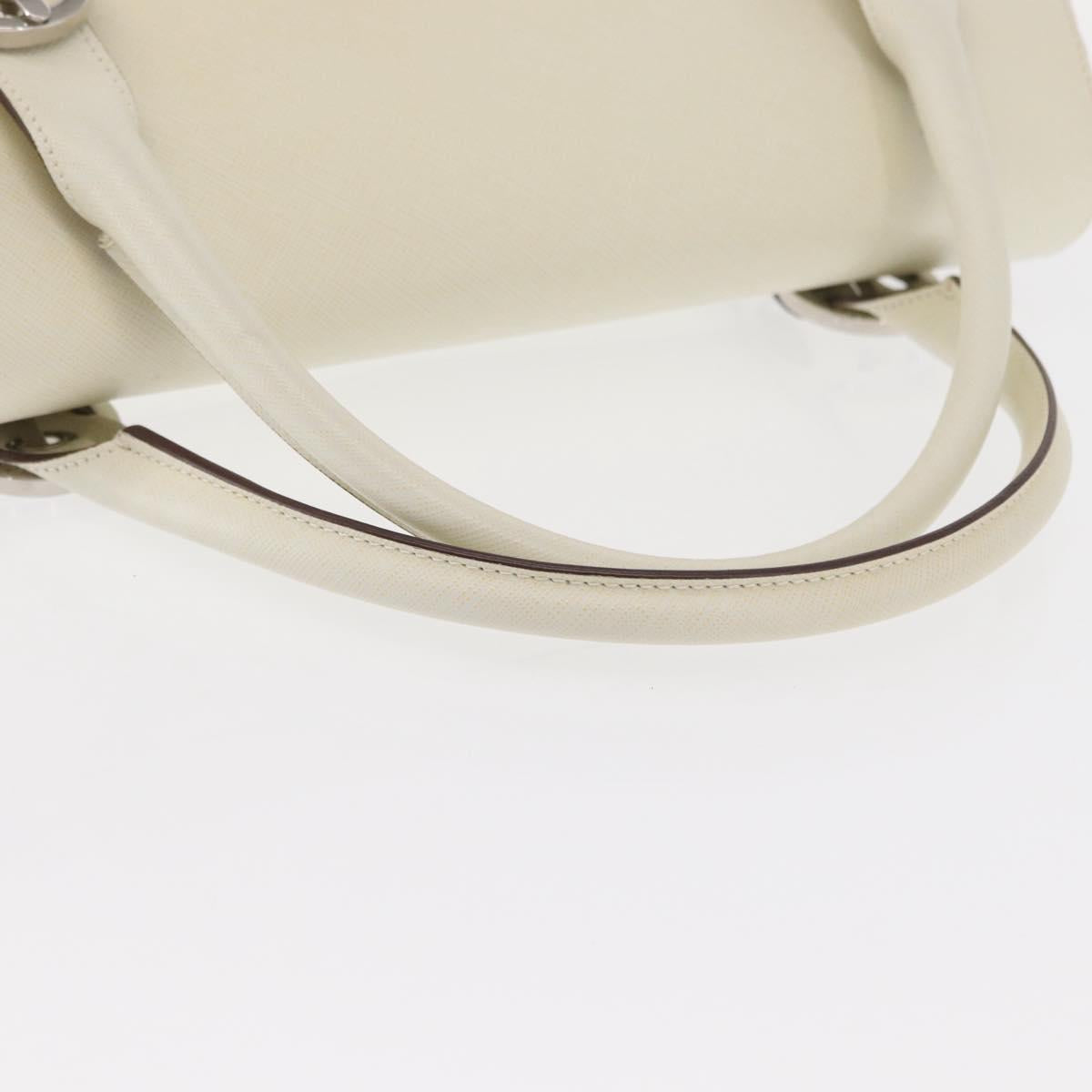 Salvatore Ferragamo Gancini Shoulder Bag Leather White Silver Auth ka722