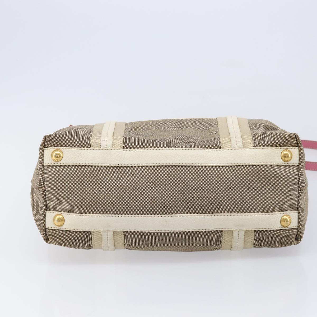 PRADA Hand Bag Canvas 2way Beige Gold Auth ka7234A