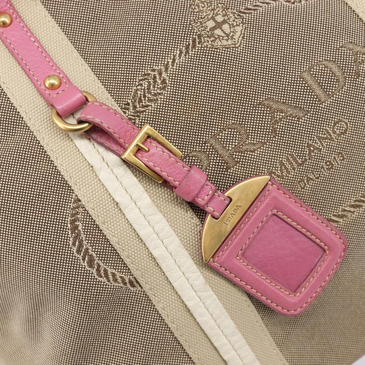 PRADA Hand Bag Canvas 2way Beige Gold Auth ka7234A