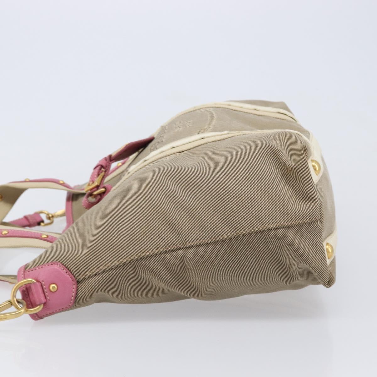 PRADA Hand Bag Canvas 2way Beige Gold Auth ka7234A