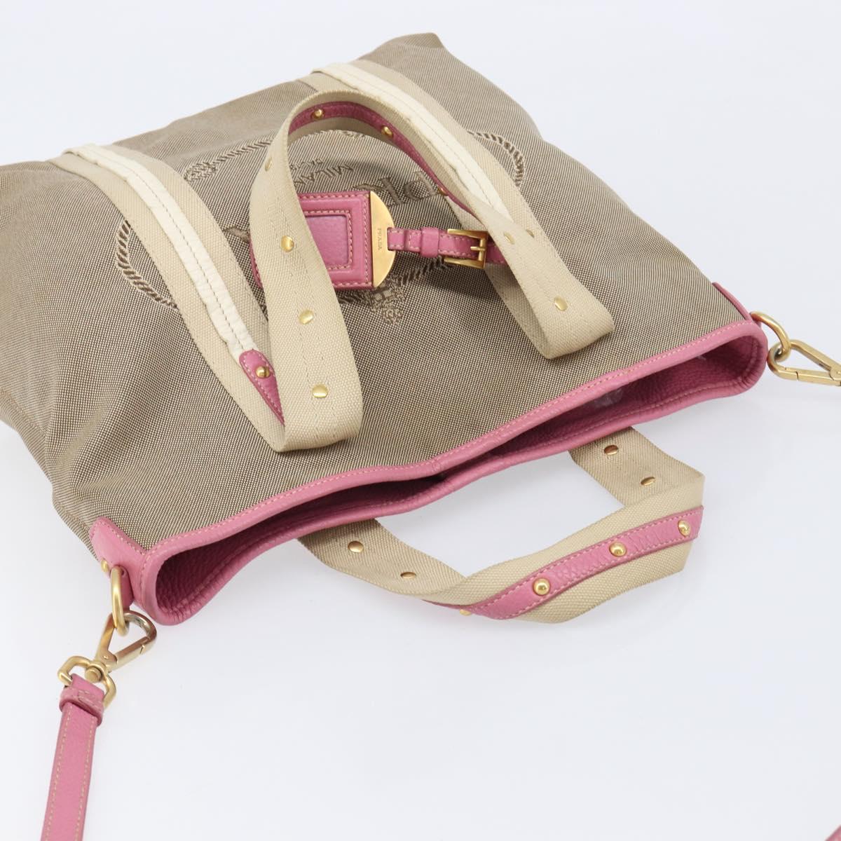PRADA Hand Bag Canvas 2way Beige Gold Auth ka7234A