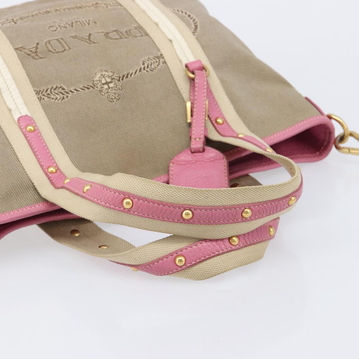 PRADA Hand Bag Canvas 2way Beige Gold Auth ka7234A
