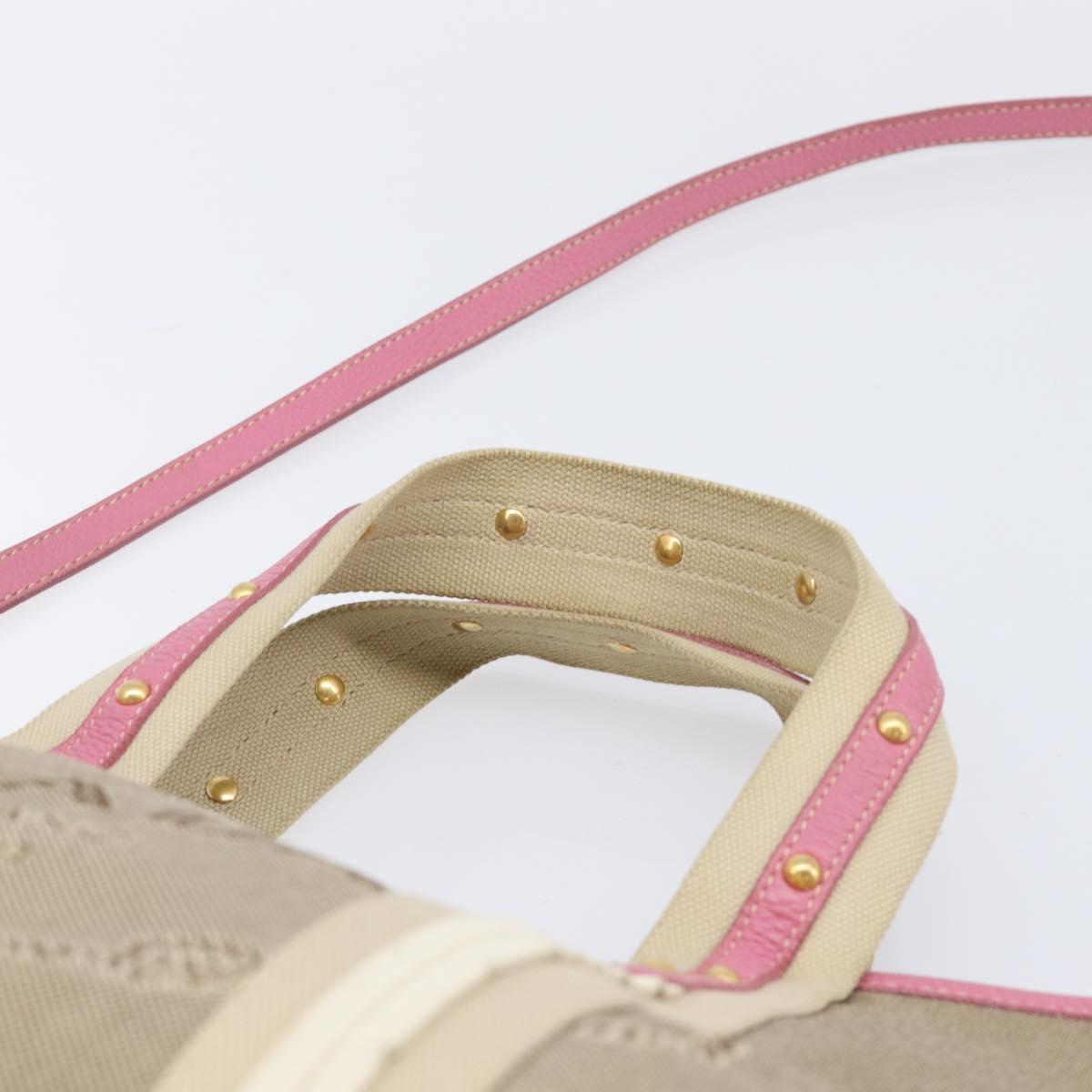 PRADA Hand Bag Canvas 2way Beige Gold Auth ka7234A
