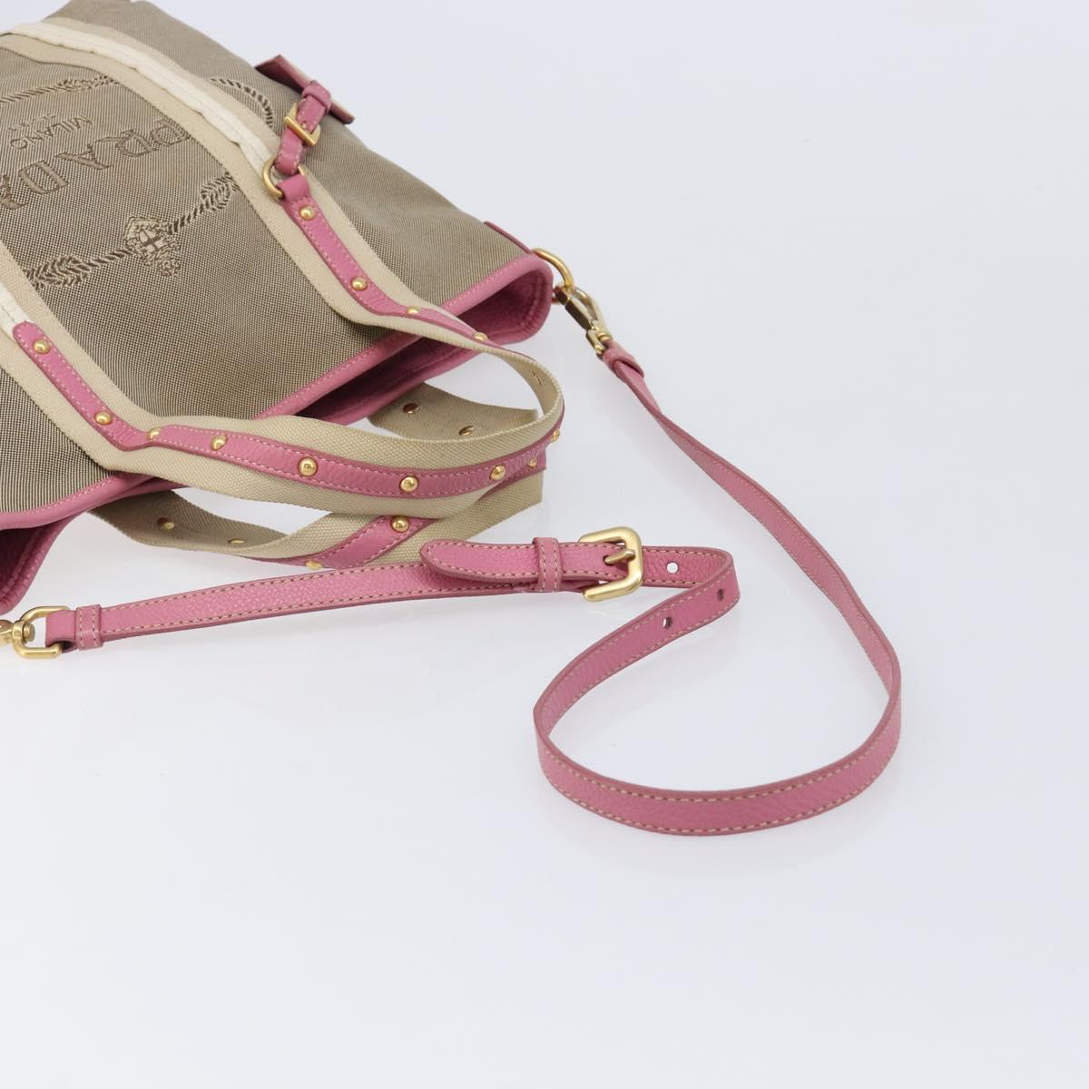 PRADA Hand Bag Canvas 2way Beige Gold Auth ka7234A