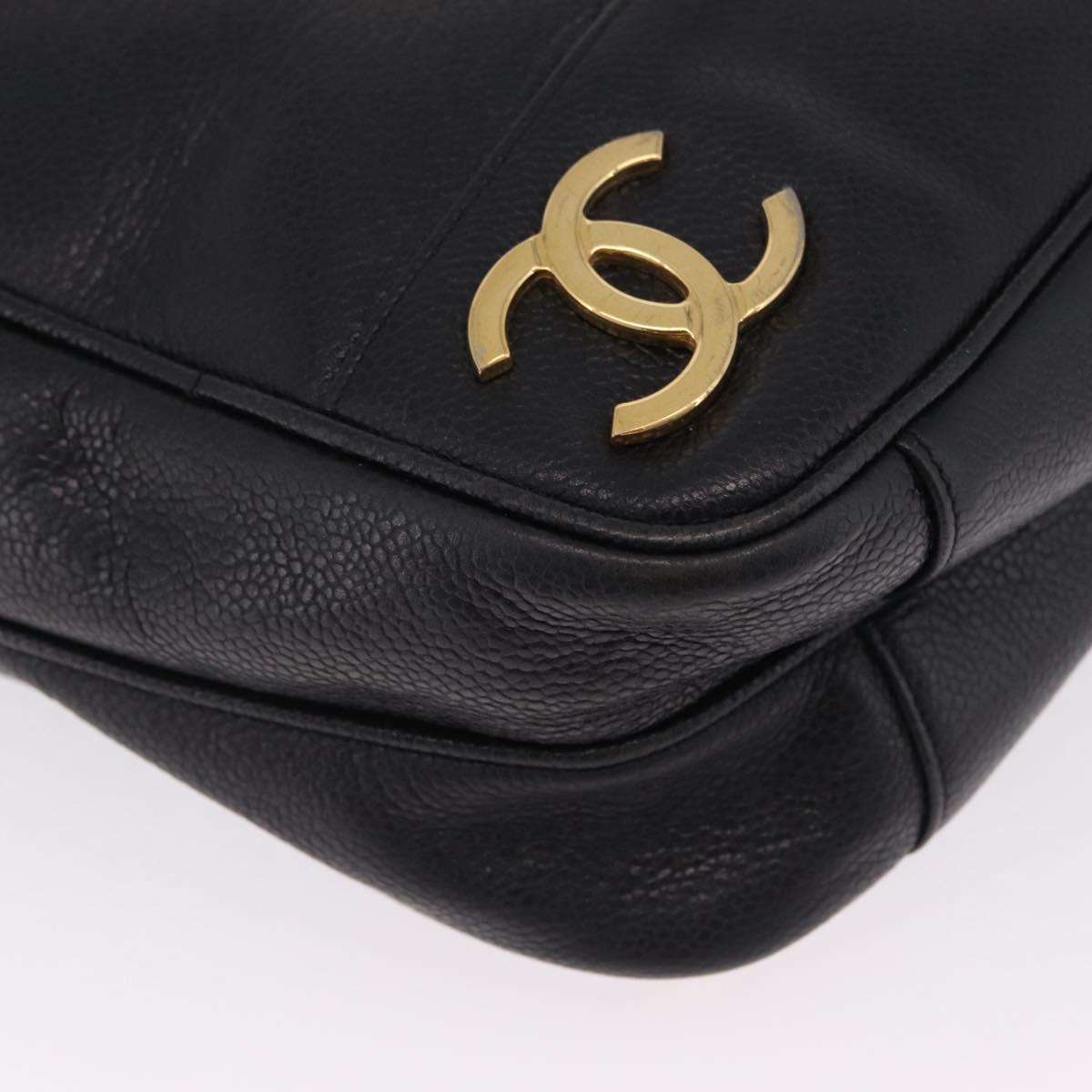 CHANEL Triple Coco Chain Shoulder Bag Caviar Skin Black Gold CC Auth ka7237V