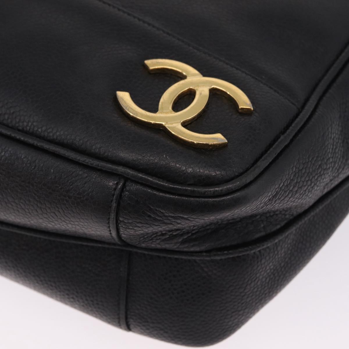 CHANEL Triple Coco Chain Shoulder Bag Caviar Skin Black Gold CC Auth ka7237V