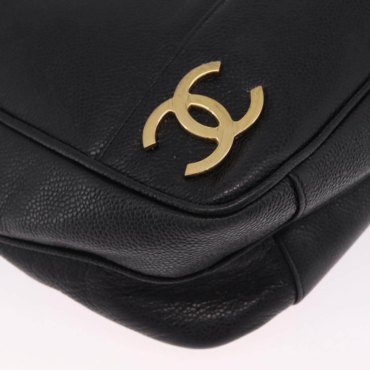 CHANEL Triple Coco Chain Shoulder Bag Caviar Skin Black Gold CC Auth ka7237V